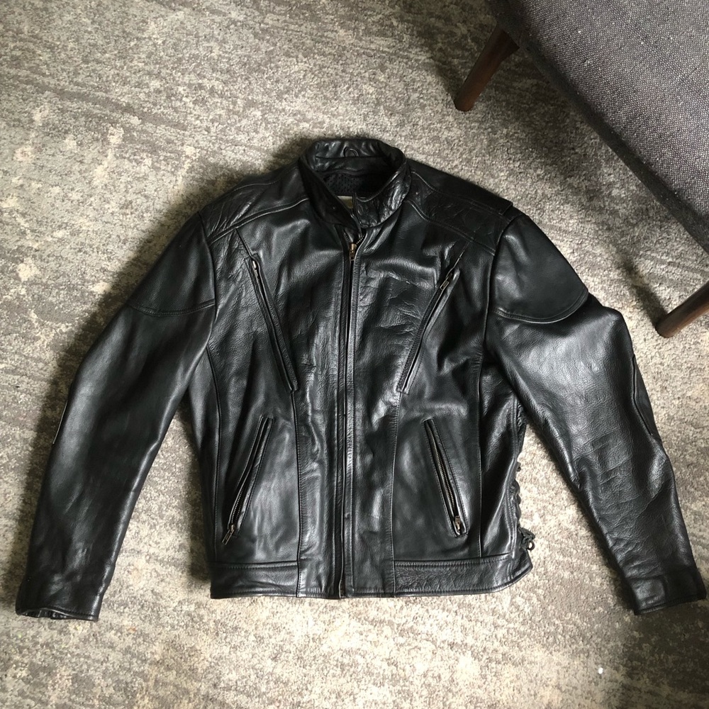 Open road leather motorcycle jacket
